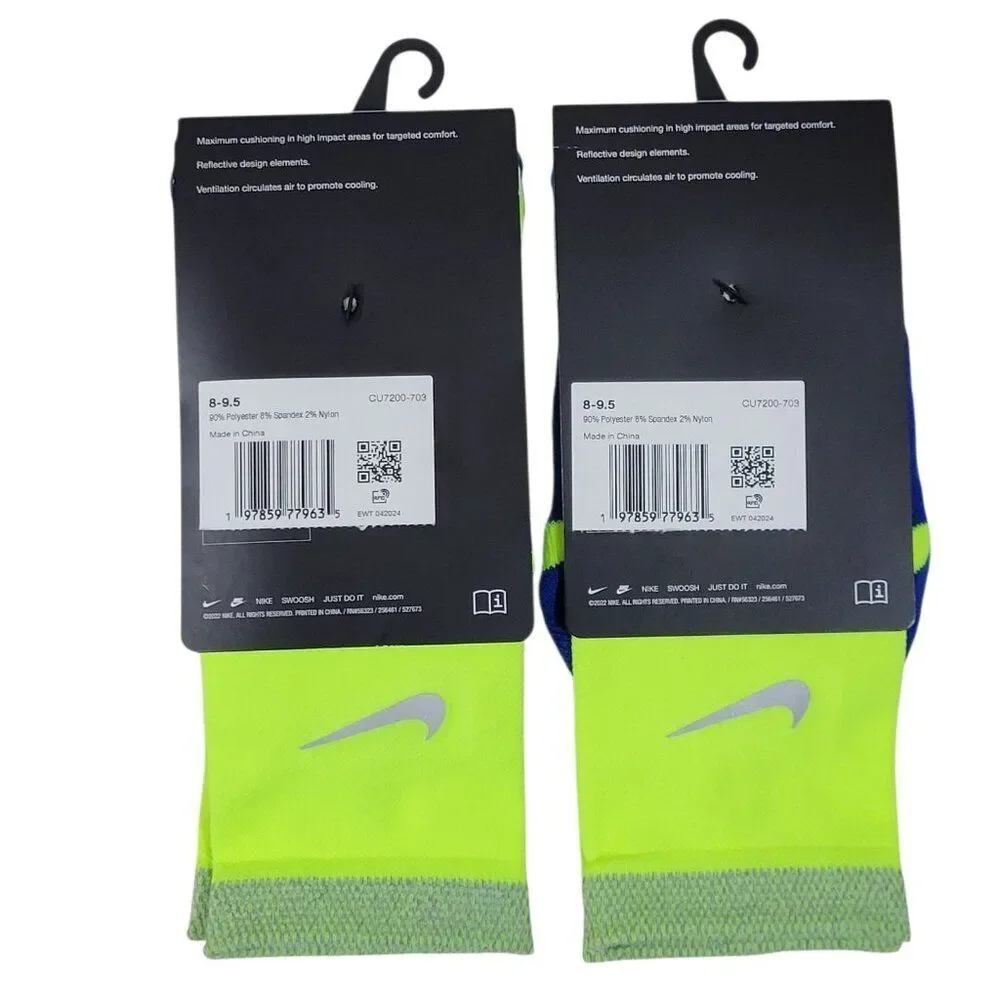 Nike Spark Cushioned Running Crew Socks Women 9.5-11 Men 8-9.5 Reflective 2 Pair
